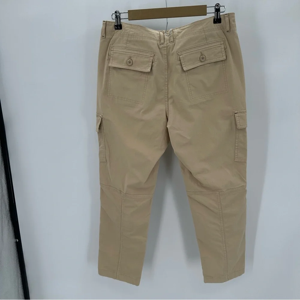 LL Bean Pants Women 10P Beige Tan Stretch Canvas Cargo Favorite Fit Straight Leg